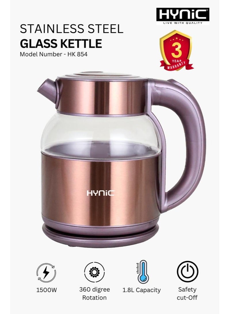 Hynic Stainless Steel & Glass Electric Kettle – 1.8L, 1500W Rapid Boil with Auto Cut-Off - Image 1